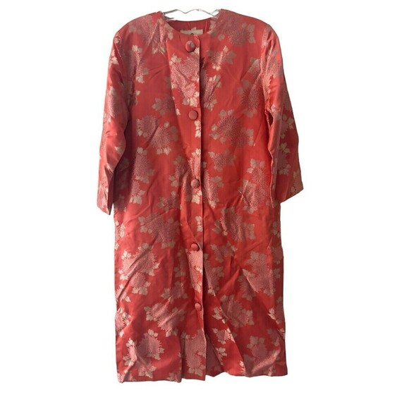 Vtg House of Ming Kimono Duster Jacket Size S Orange and Gold Buttons Pockets - Picture 1 of 5